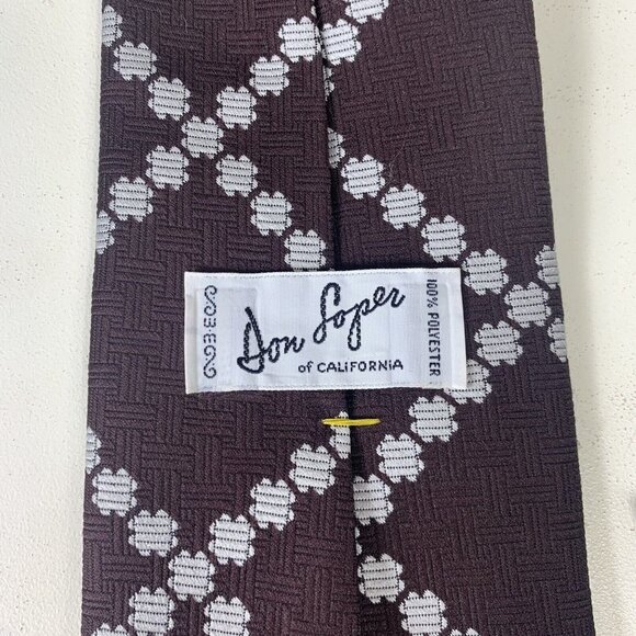 Vintage Neck Tie Don Loper of California Brown White Polyester Retro - Picture 3 of 4